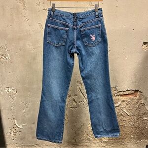 Vintage Y2K Playboy Bunny Pink Stitch Embroidered Low Rise Bootcut Jeans 28 7